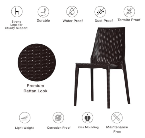 Supreme 4 Seater Chairs and Table (Plastic, Brown) (LuminaCherryGlobusBrown5) - Image 3